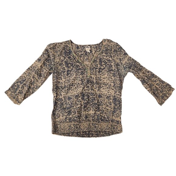 Lucky Brand John Robshaw V-Neck Top Boho Peasant Long Sleeve Sequin Woven Small‎ - Picture 1 of 16